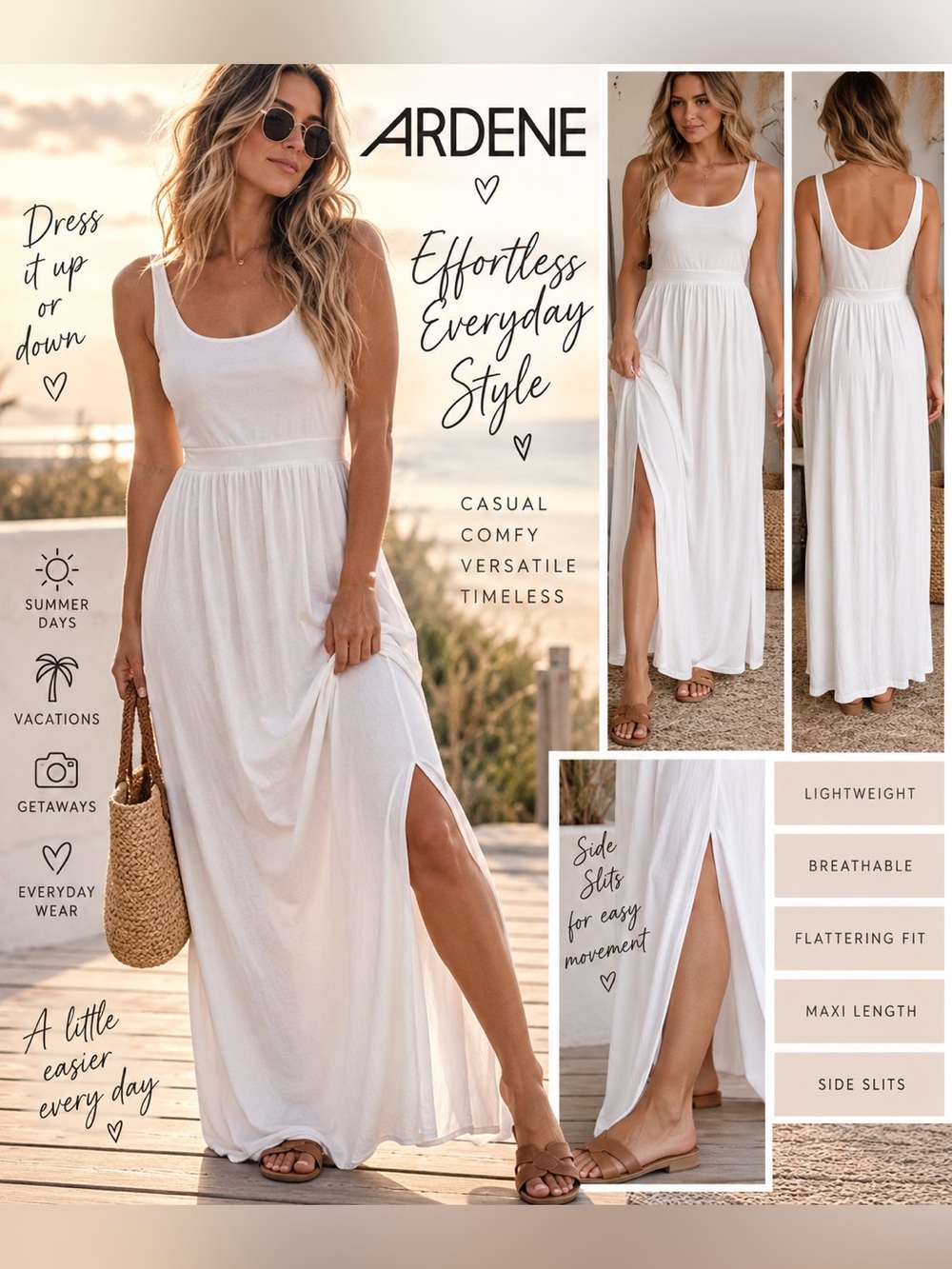 Ardene | White | Maxi Dress | L | Side Slits